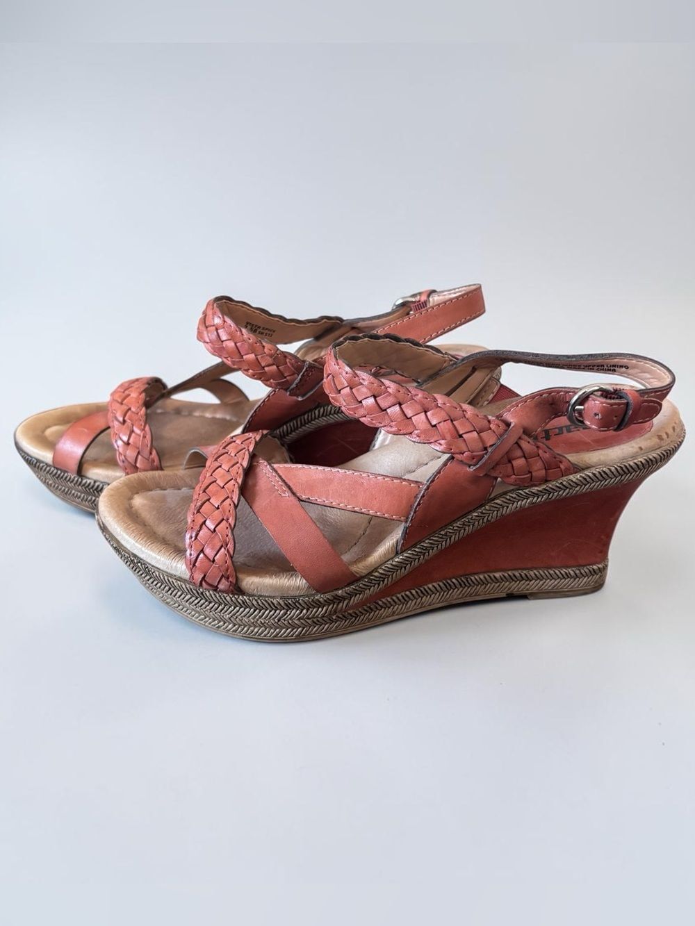 Earth Origins Vista Spice Leather Braided Wedge Sandals Size 7.5